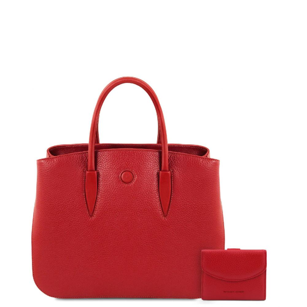 Tuscany Leather Borsa a Mano in Pelle e Portafoglio in Pelle 3 Ante con Portaspiccioli Offerte esclusive