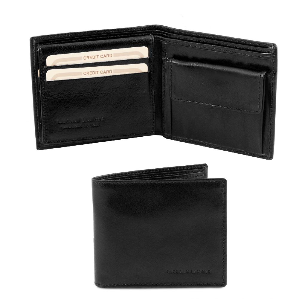 Tuscany Leather Esclusivo Portafoglio Uomo in Pelle 3 Ante con Portaspiccioli