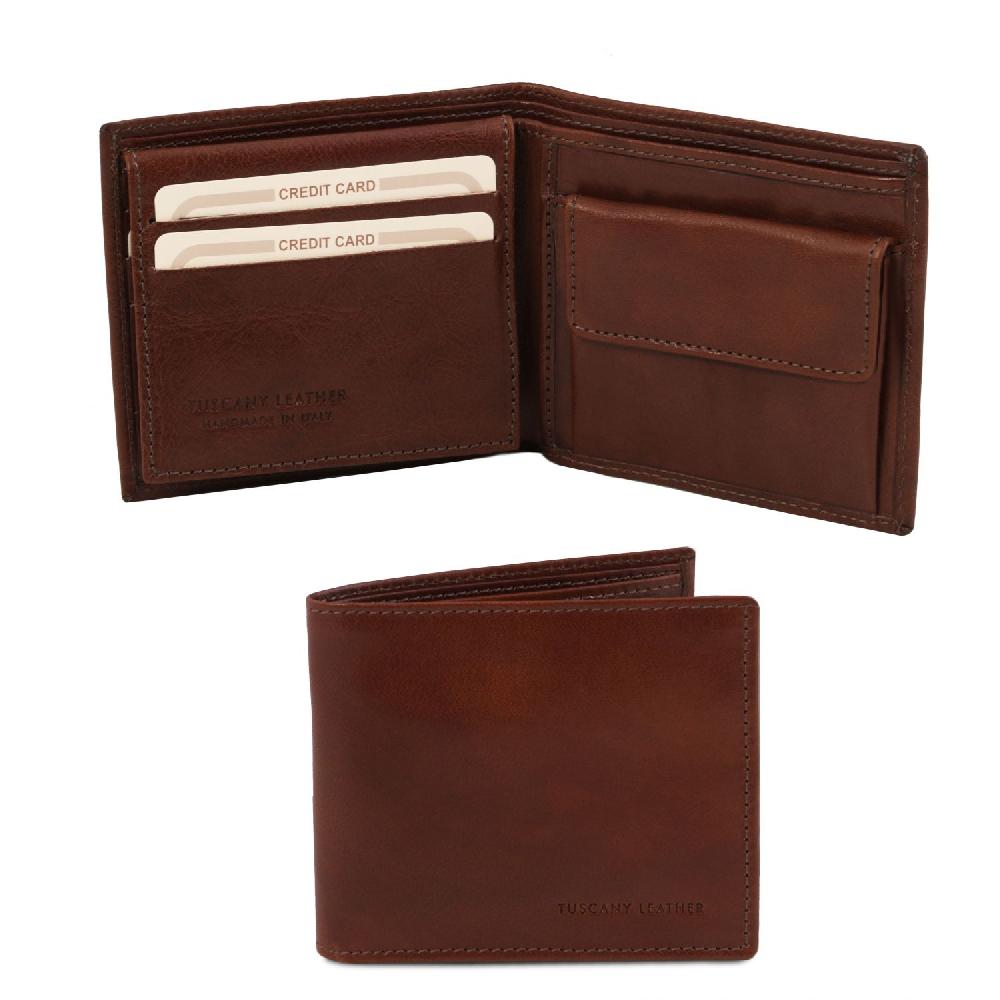 Tuscany Leather Esclusivo Portafoglio Uomo in Pelle 3 Ante con Portaspiccioli