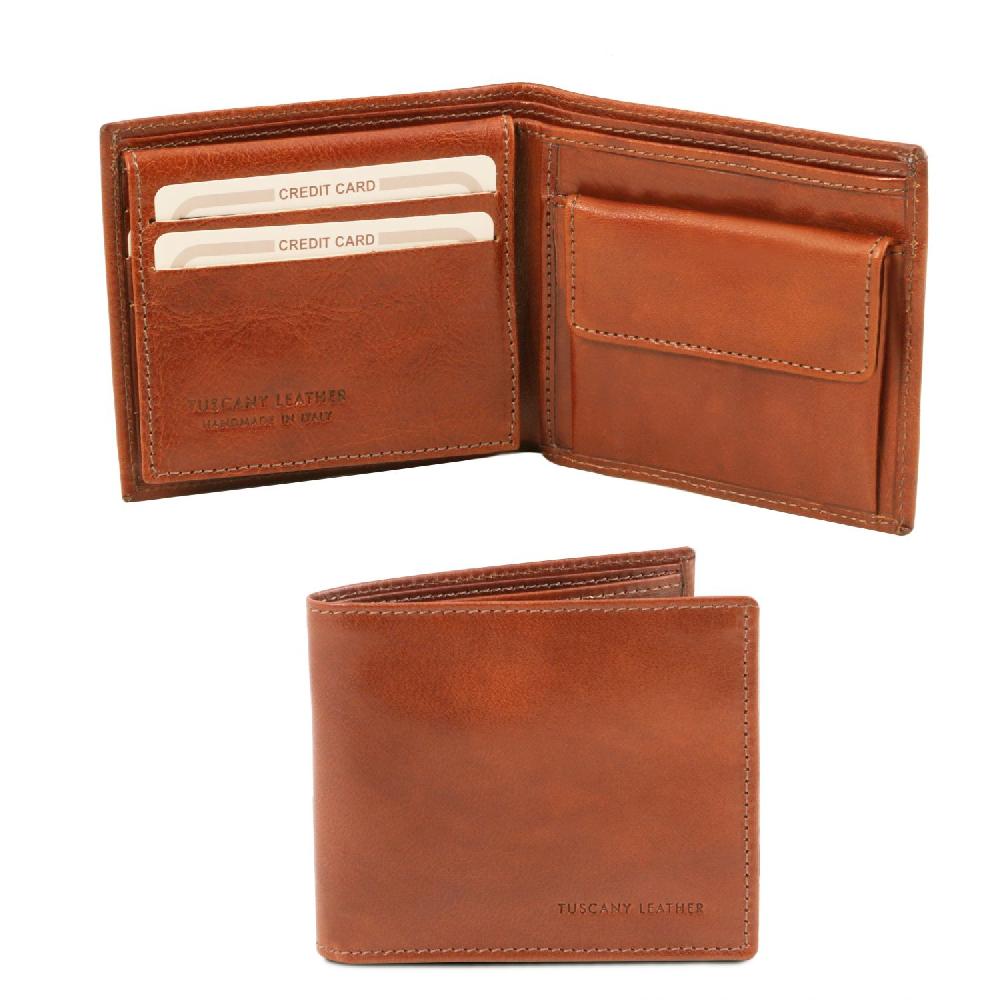 Tuscany Leather Esclusivo Portafoglio Uomo in Pelle 3 Ante con Portaspiccioli