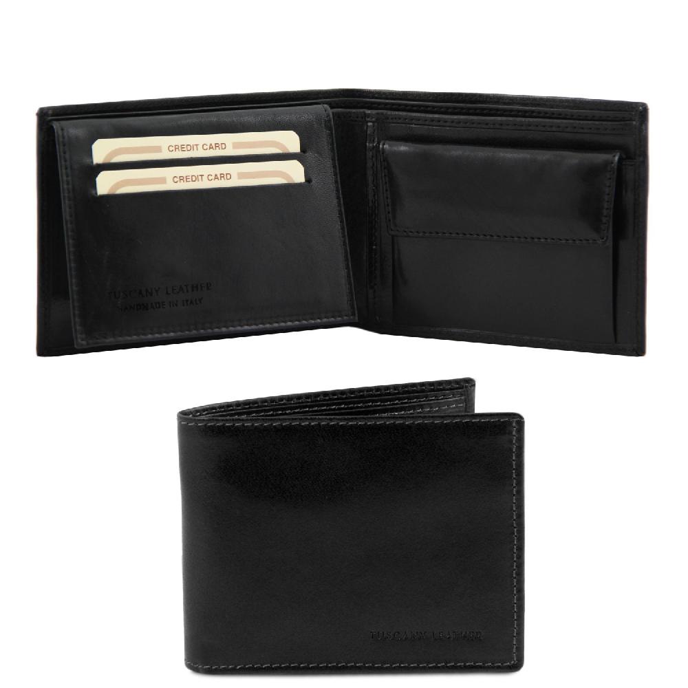 Tuscany Leather Esclusivo Portafoglio Uomo in Pelle 3 Ante con Portaspiccioli