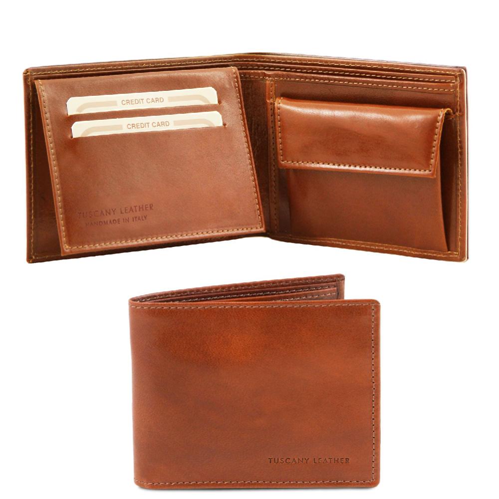 Tuscany Leather Esclusivo Portafoglio Uomo in Pelle 3 Ante con Portaspiccioli