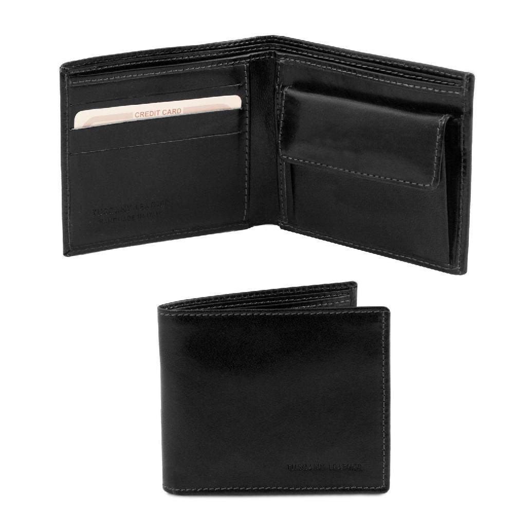 Tuscany Leather Esclusivo Portafoglio Uomo in Pelle 2 Ante con Portaspiccioli