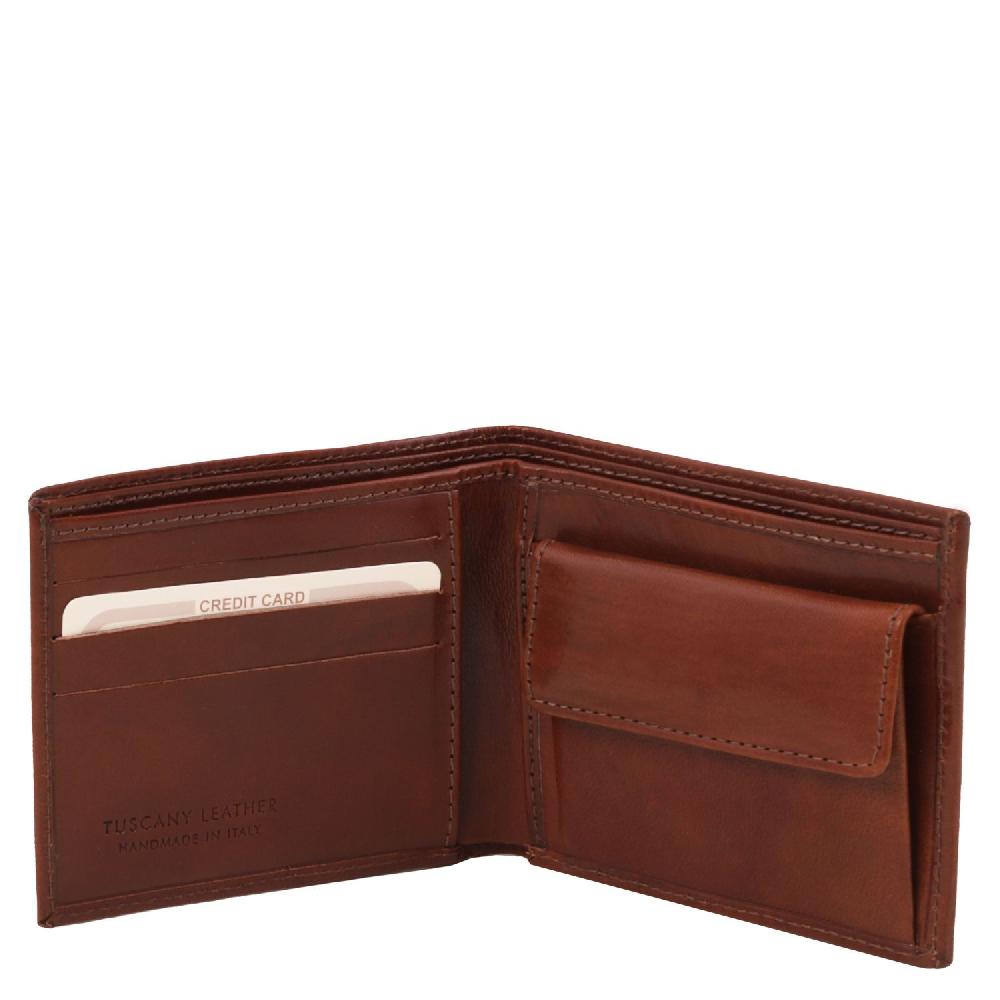 Tuscany Leather Esclusivo Portafoglio Uomo in Pelle 2 Ante con Portaspiccioli Vendita Calda