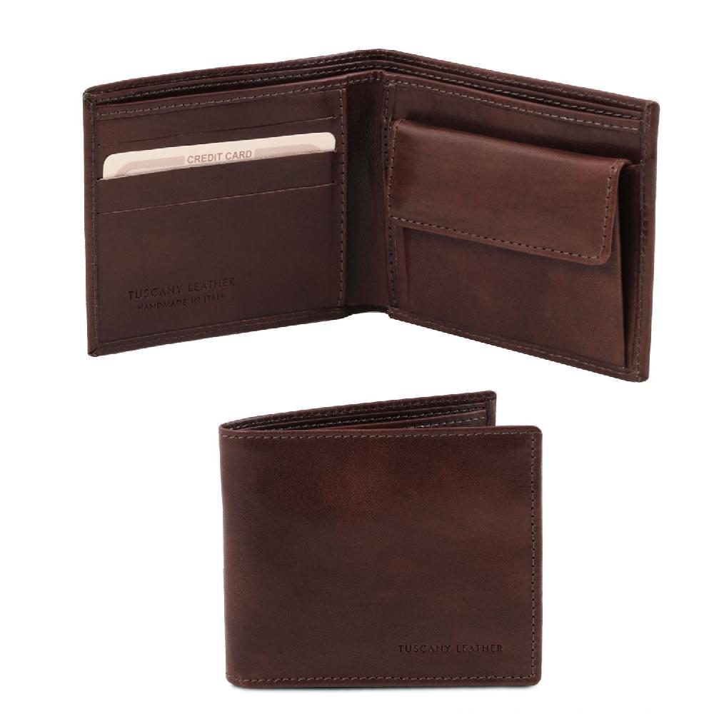 Tuscany Leather Esclusivo Portafoglio Uomo in Pelle 2 Ante con Portaspiccioli