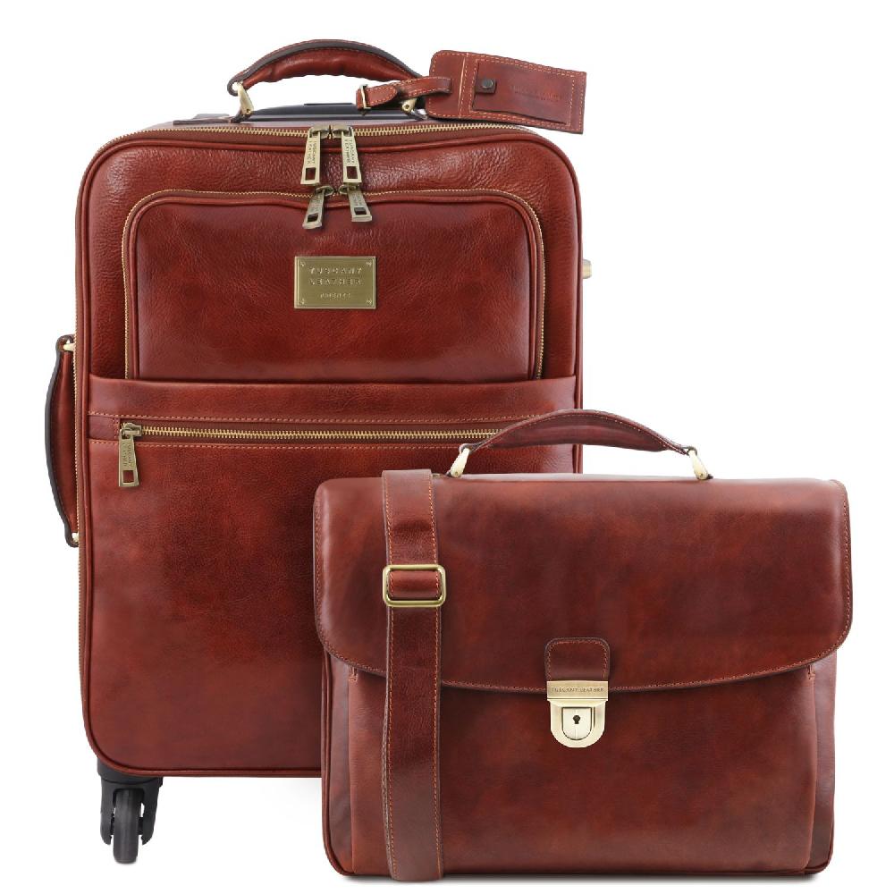 Tuscany Leather Trolley con 4 Ruote e Borsa Porta Computer TL SMART in Pelle Negozio