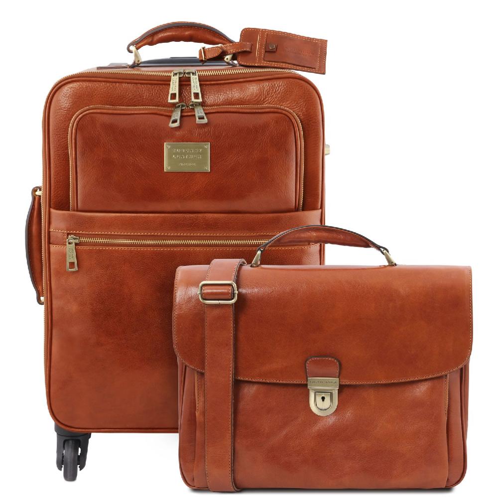 Tuscany Leather Trolley con 4 Ruote e Borsa Porta Computer TL SMART in Pelle