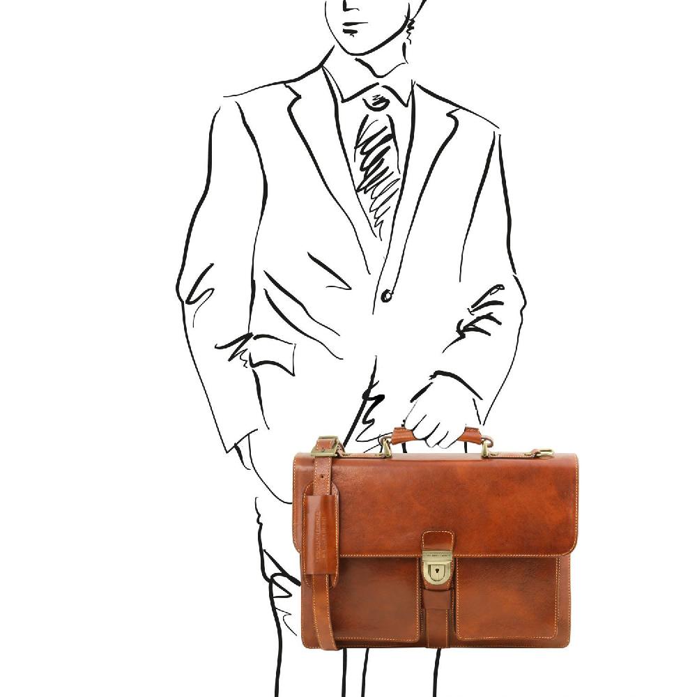 Tuscany Leather Borsa da Lavoro in Pelle 3 Scomparti Offerta Giorno del Papà