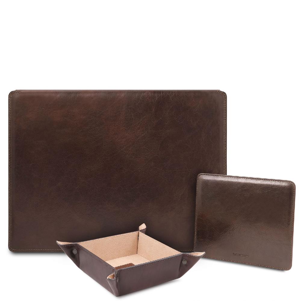 Tuscany Leather Sottomano da Scrivania con Ribalta Tappetino per Mouse e Vuotatasche in Pelle