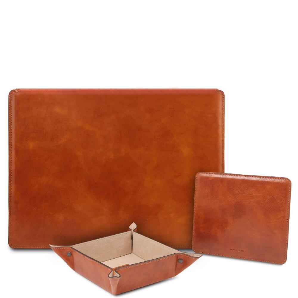 Tuscany Leather Sottomano da Scrivania con Ribalta Tappetino per Mouse e Vuotatasche in Pelle