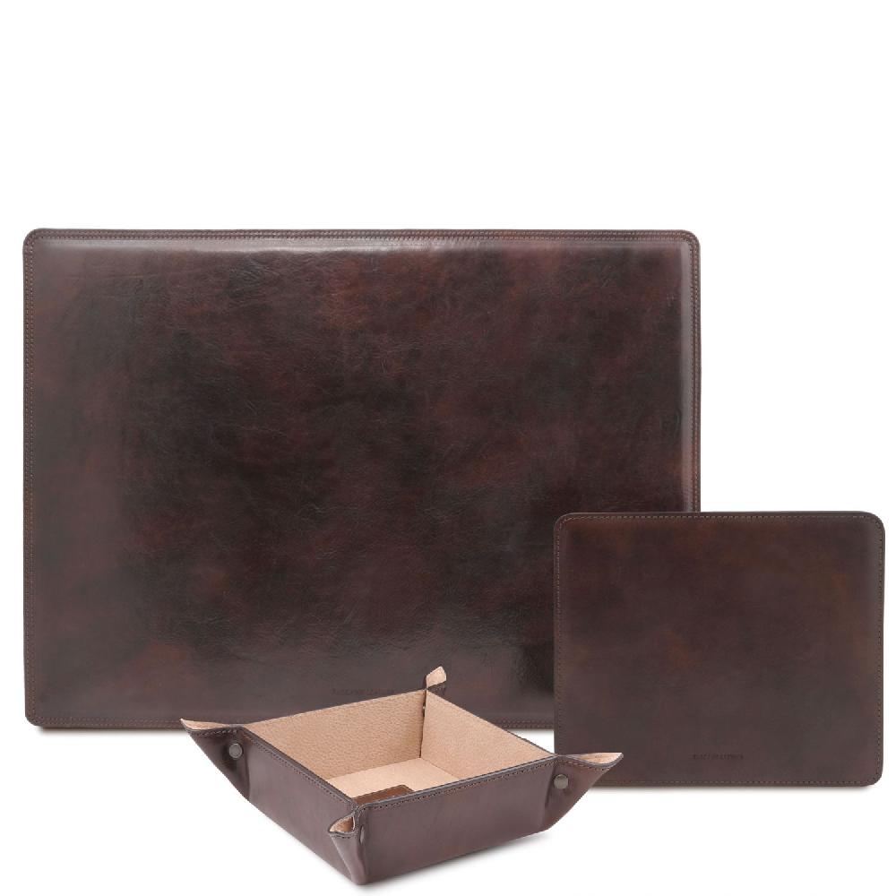 Tuscany Leather Sottomano da Scrivania Tappetino per Mouse e Vuotatasche in Pelle