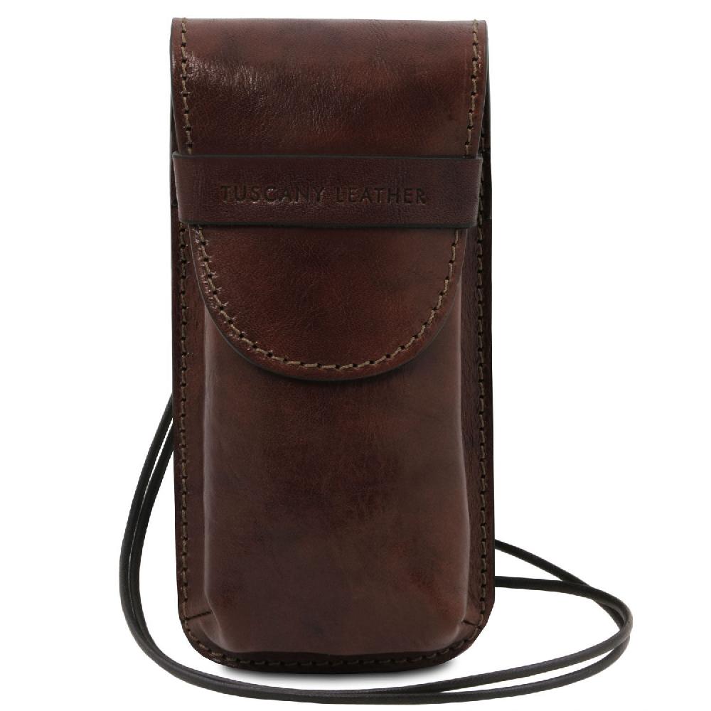 Tuscany Leather Esclusivo Portaocchiali/Portacellulare a Tracolla in Pelle Misura Grande Vendita Calda