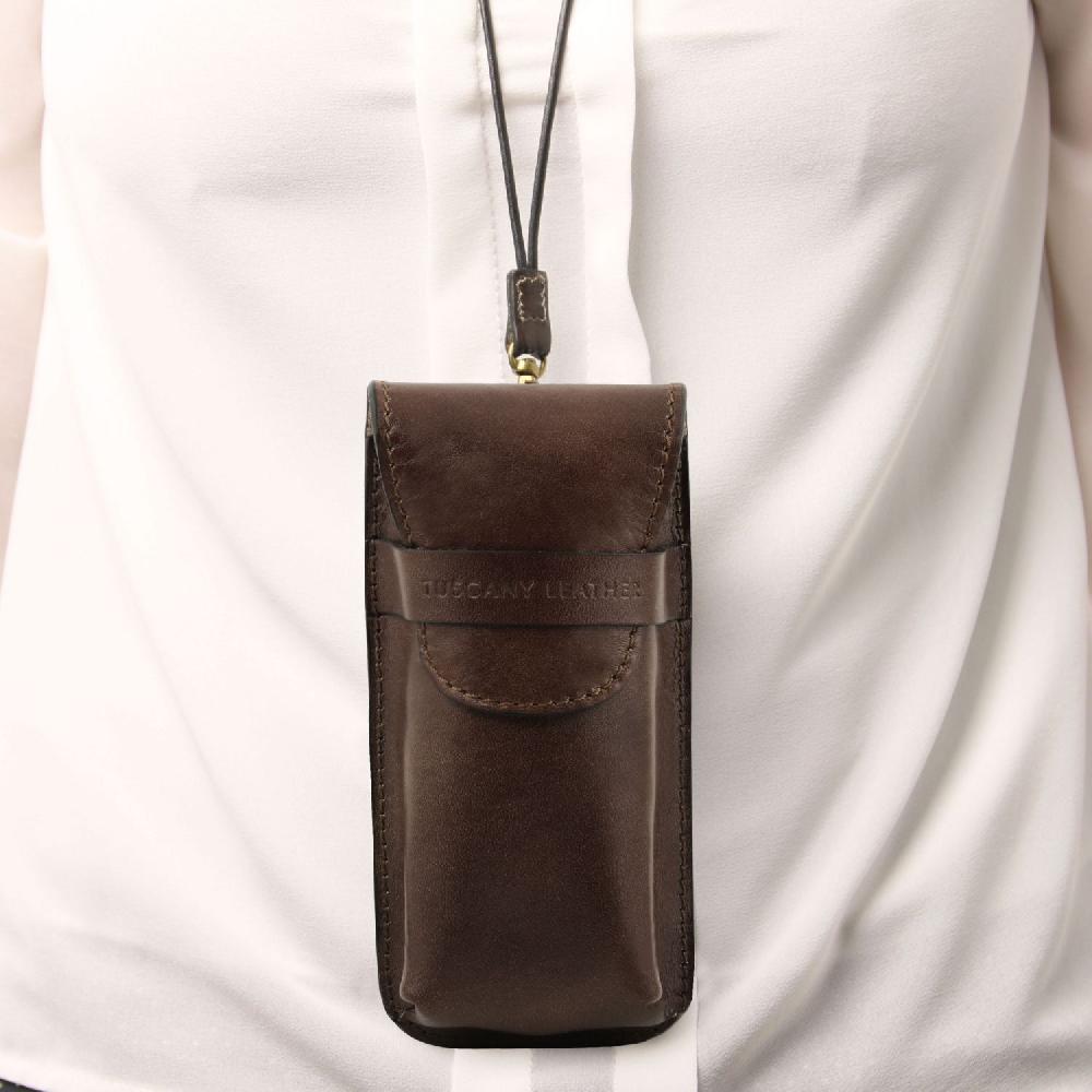 Tuscany Leather Esclusivo Portaocchiali/Portacellulare a Tracolla in Pelle Misura Grande Vendita Calda