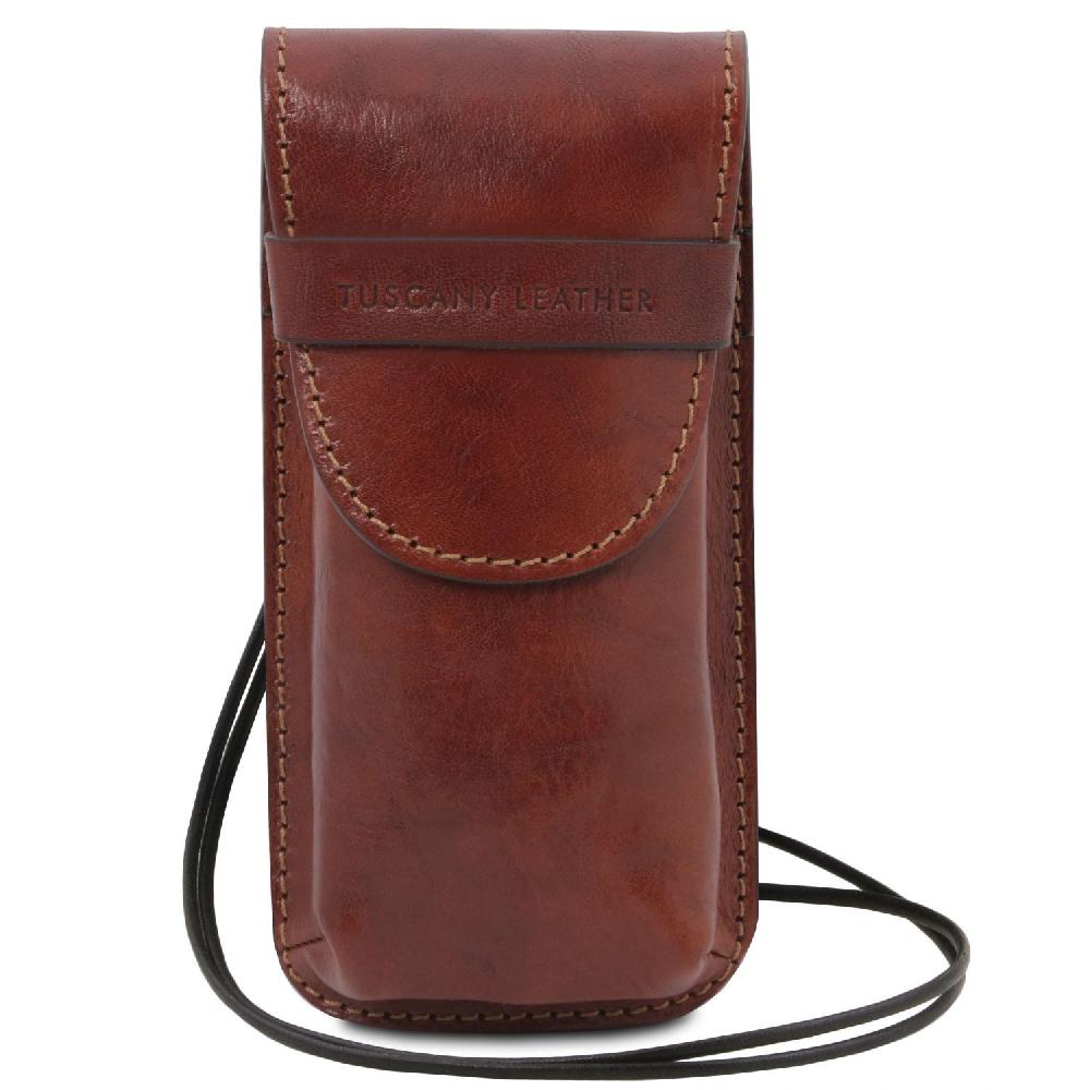 Tuscany Leather Esclusivo Portaocchiali/Portacellulare a Tracolla in Pelle Misura Grande