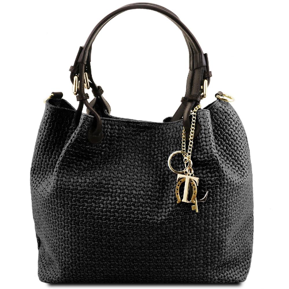 Tuscany Leather Borsa Shopping in Pelle Stampa Intrecciata