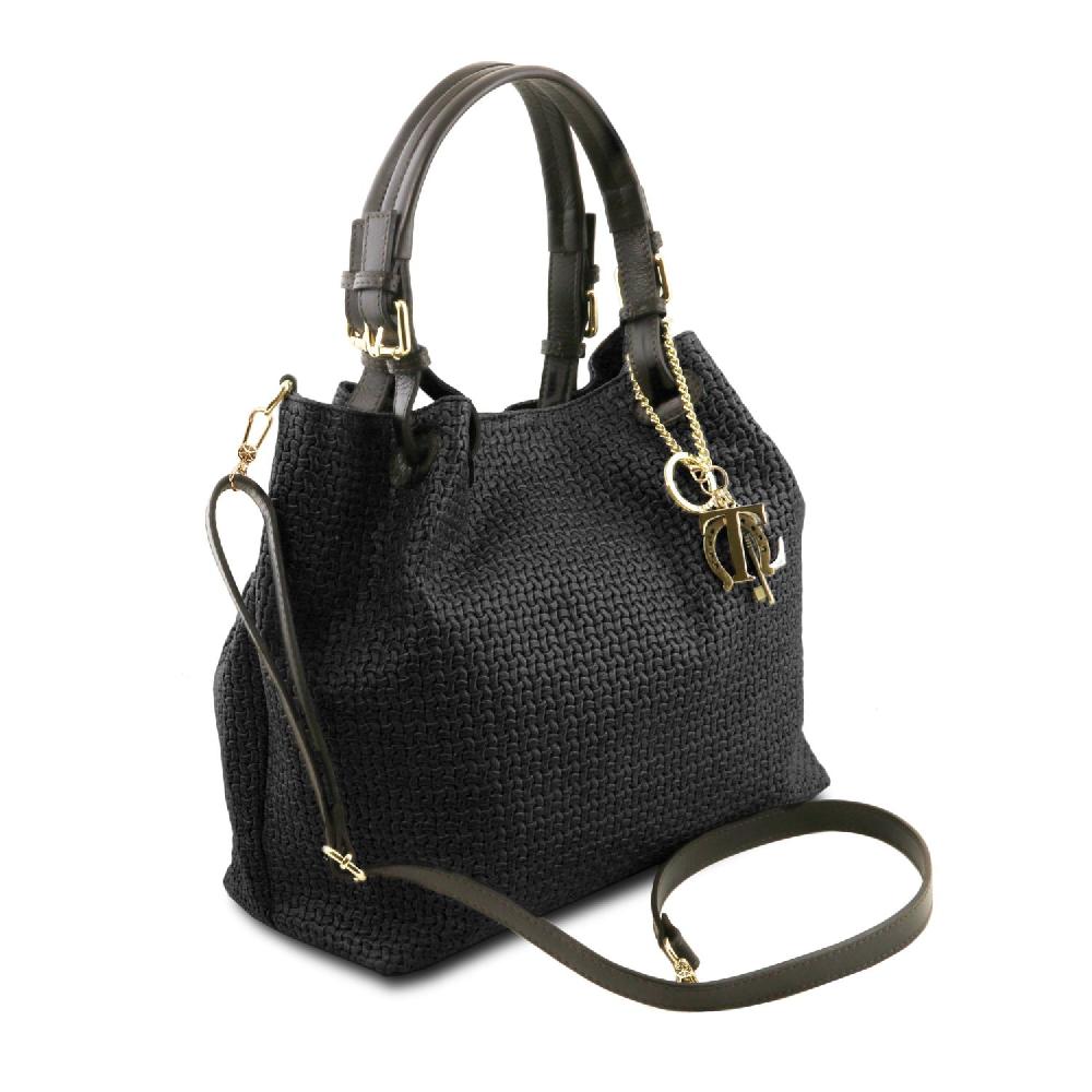 Tuscany Leather Borsa Shopping in Pelle Stampa Intrecciata Ultimi due giorni
