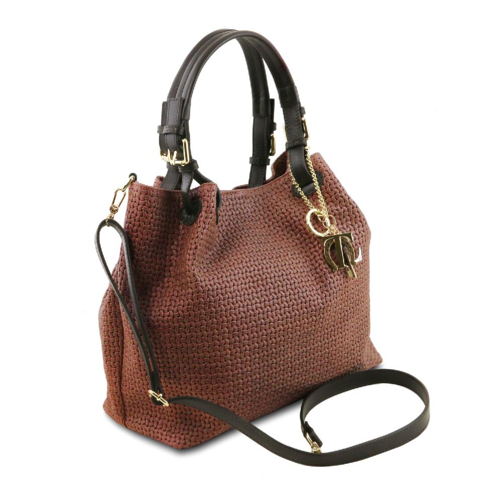 Tuscany Leather Borsa Shopping in Pelle Stampa Intrecciata Ultimo giorno