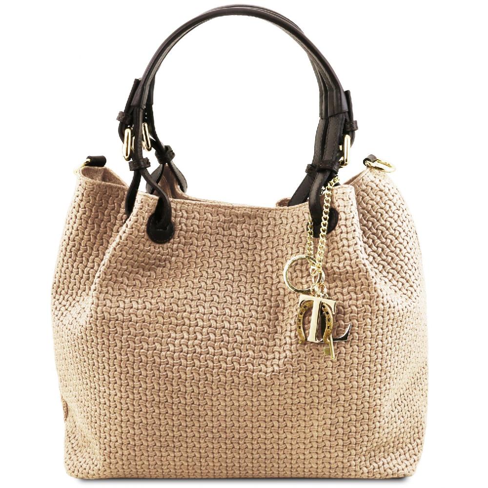 Tuscany Leather Borsa Shopping in Pelle Stampa Intrecciata Promozione temporanea