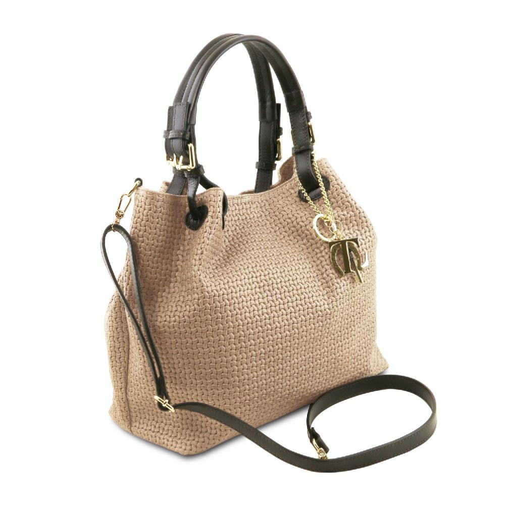 Tuscany Leather Borsa Shopping in Pelle Stampa Intrecciata Promozione temporanea
