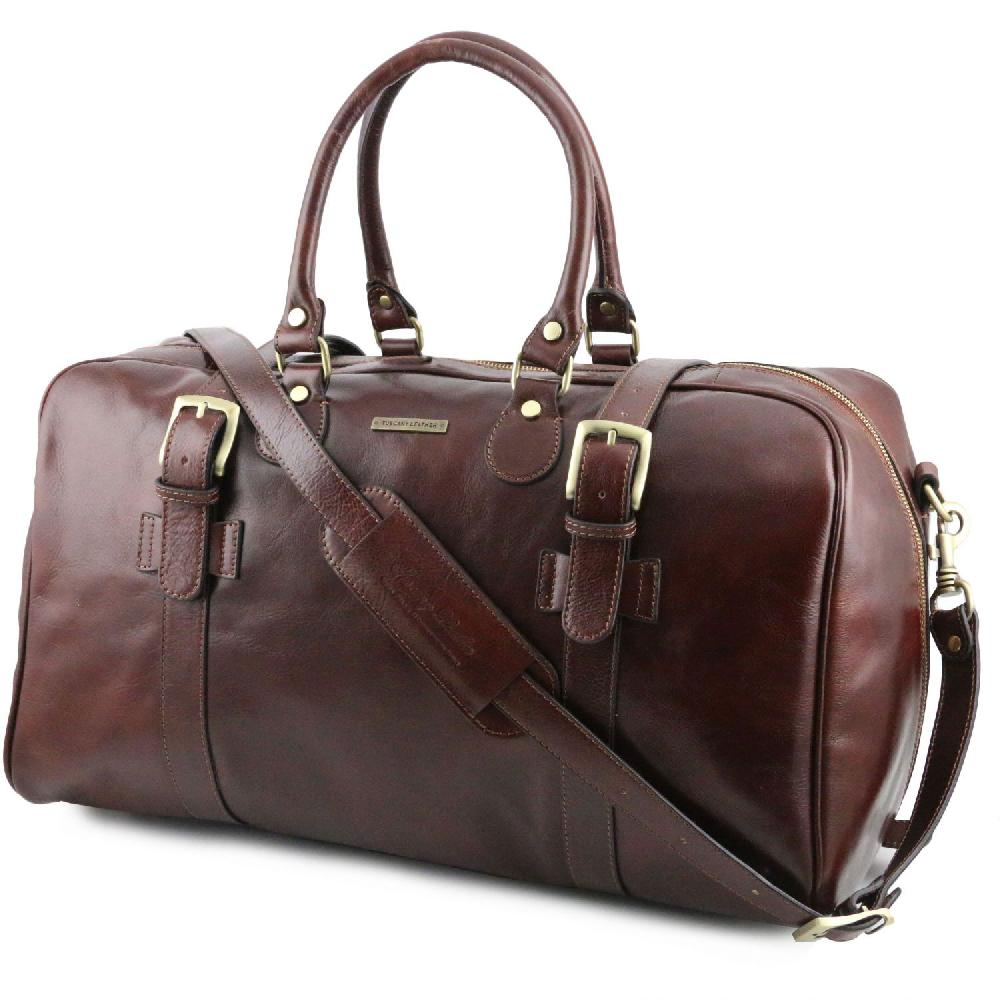 Tuscany Leather Borsone da Viaggio in Pelle con Fibbie - Misura Grande Consegna Veloce
