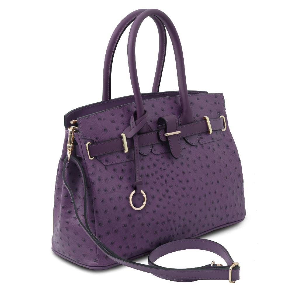 Tuscany Leather Borsa a Mano in Pelle Stampata Effetto Struzzo Liquidazione