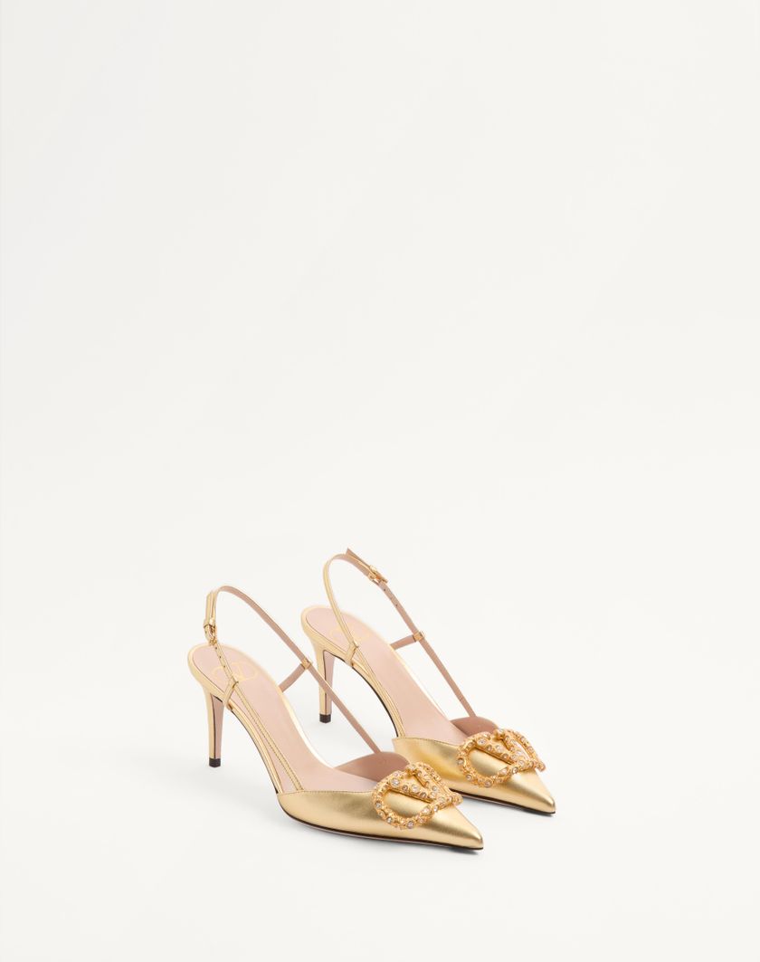 Valentino Handbags Décolleté Slingback Vlogo Signature In Nappa Laminata 80mm per Donna in Antique Brass | Valentino IT I Più Venduti