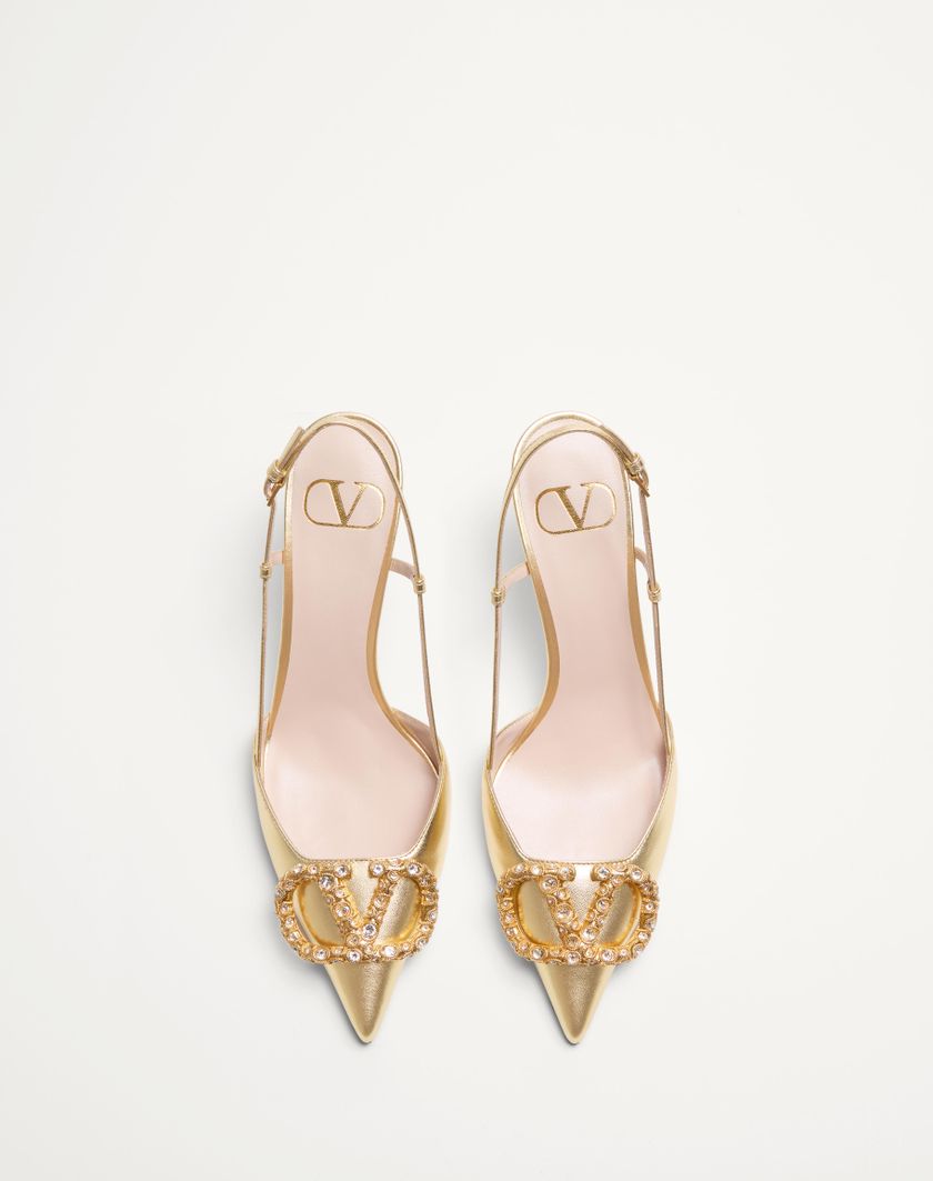 Valentino Handbags Décolleté Slingback Vlogo Signature In Nappa Laminata 80mm per Donna in Antique Brass | Valentino IT I Più Venduti
