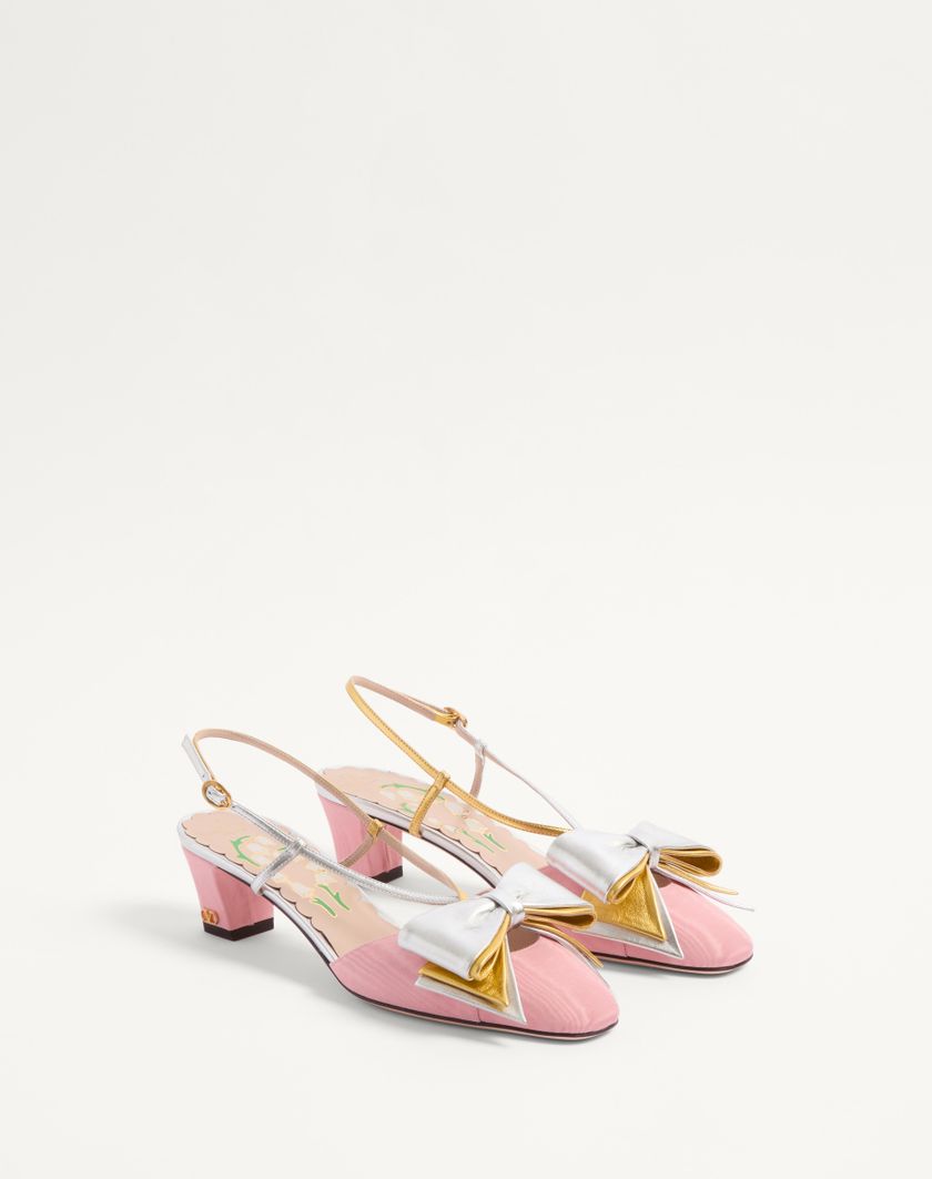 Valentino Handbags Décolleté Slingback Bowow In Tessuto Moirè 45mm per Donna in Nero/silver | Valentino IT In Saldo