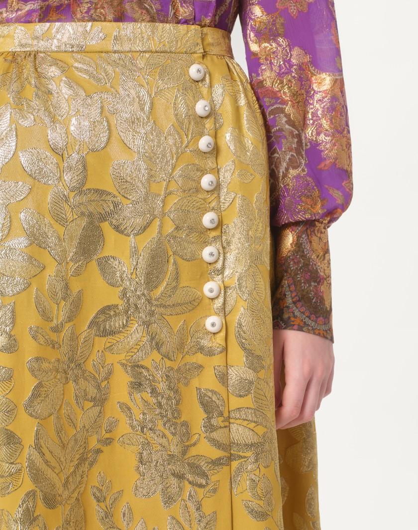 Valentino Handbags Gonna In Apres L'hiver Silk Lurex Foglioline per Donna in Ocra | Valentino IT Moda