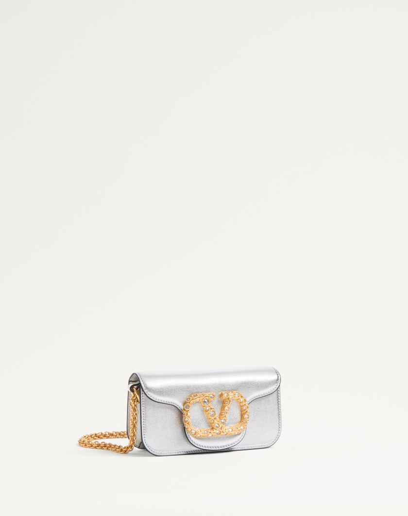 Valentino Handbags Borsa Piccola A Spalla Valentino Garavani Locò In Vitello Laminato Con Logo Gioiello per Donna in Silver/crystal | Valentino IT 2025