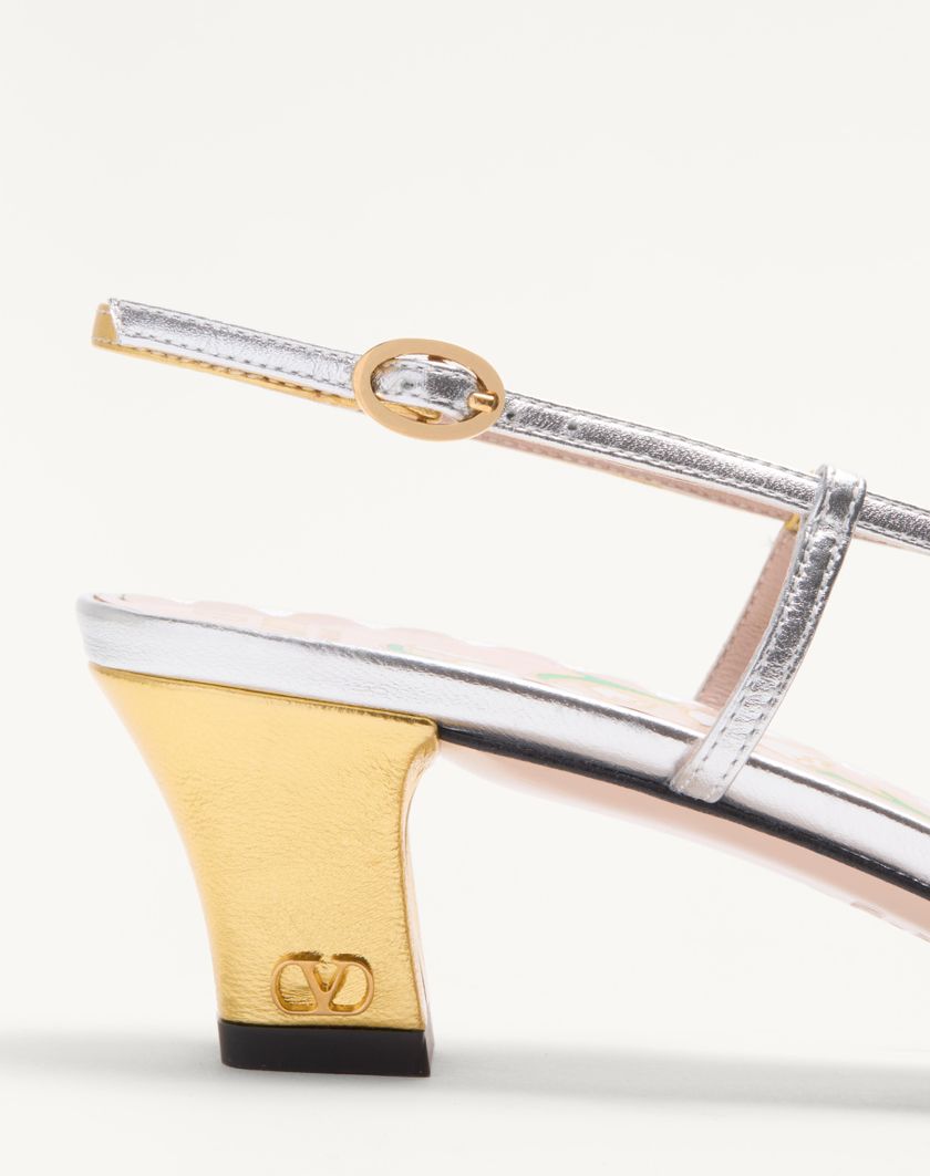 Valentino Handbags Décolleté Slingback Bowow In Nappa Laminata 45mm per Donna in Oro/silver | Valentino IT Promozione Limitata