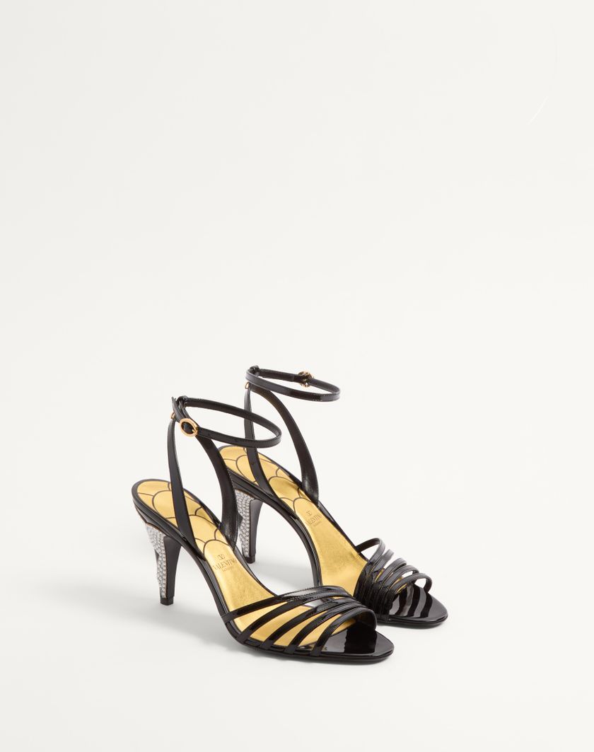 Valentino Handbags Sandalo Ladycrush In Vernice Con Cristalli 85mm per Donna in Nero/silver | Valentino IT Online