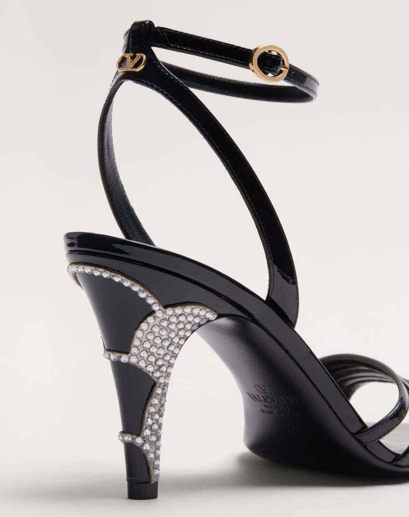 Valentino Handbags Sandalo Ladycrush In Vernice Con Cristalli 85mm per Donna in Nero/silver | Valentino IT Online
