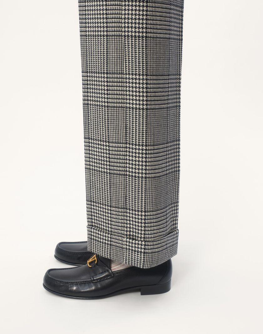 Valentino Handbags Pantalone In Lana Con Risvolto Con Motivo Check Su Pied De Poule per Uomo in Avorio/nero | Valentino IT Italy