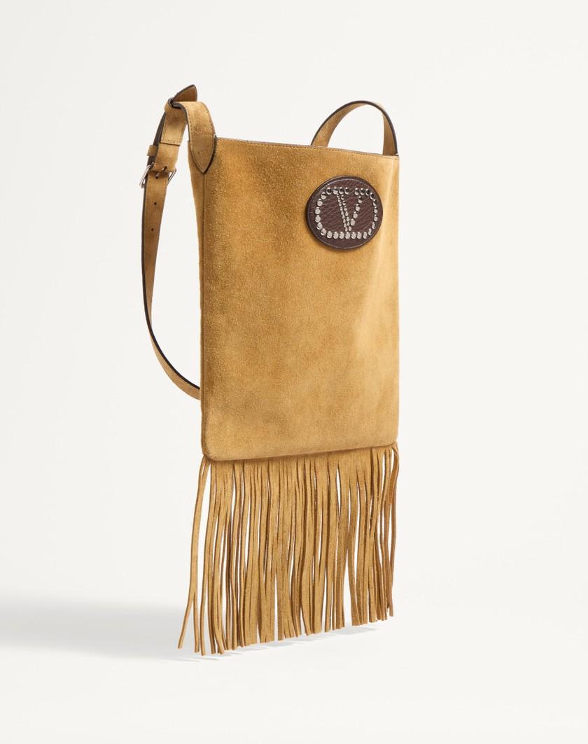 Valentino Handbags Borsa A Spalla Valentino Garavani Nellcôte In Suede Con Frange per Uomo in Havana Beige/fondant | Valentino IT Vendita
