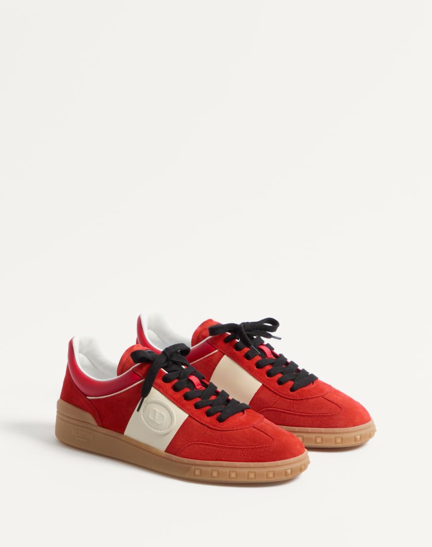 Valentino Handbags Sneaker Low Top Upvillage In Crosta E Vitello Nappato per Uomo in Grigio/corallo/nero | Valentino IT Qualità Garantita