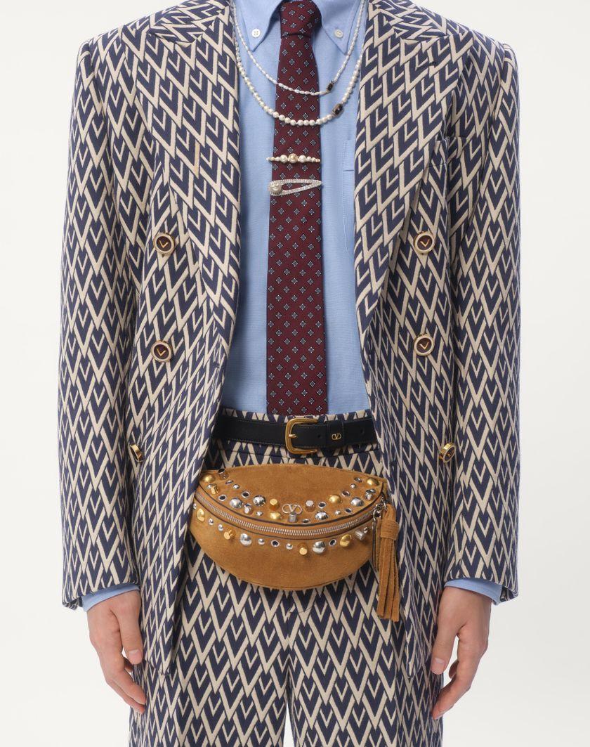 Valentino Handbags Giacca Doppiopetto In Lana Con Motivo Jacquard Toute La V per Uomo in Notte/crema | Valentino IT Negozi Online