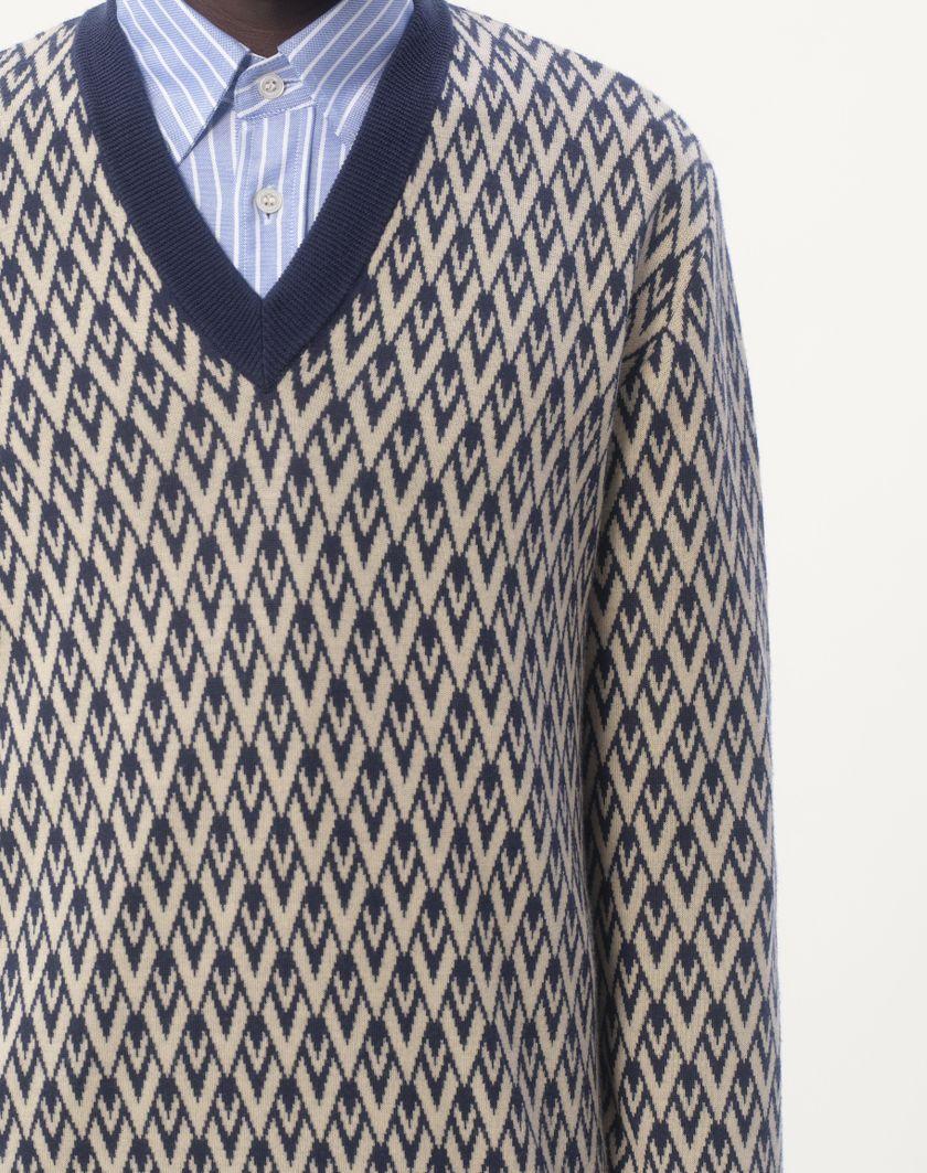 Valentino Handbags Maglione In Lana Con Motivo Jacquard Toute La V per Uomo in Navy/crema | Valentino IT Sottocosto