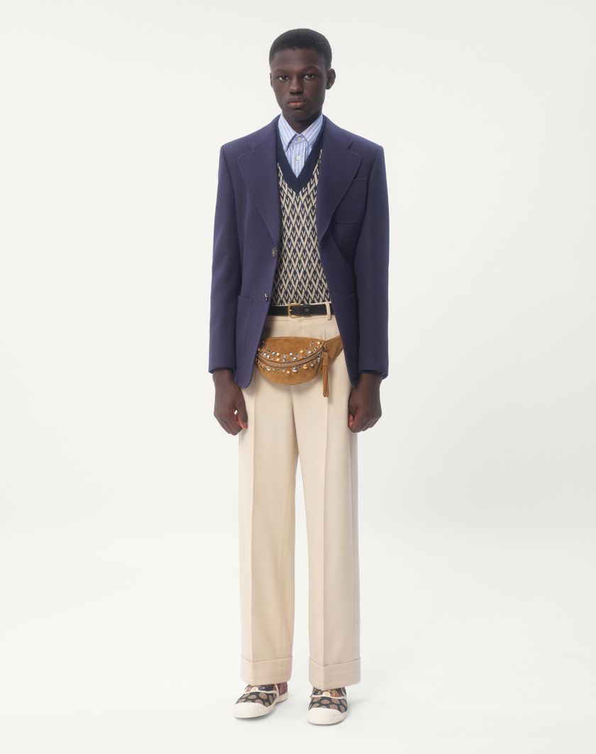 Valentino Handbags Pantalone In Gabardina Di Lana Con Risvolto per Uomo in Burro | Valentino IT Novità