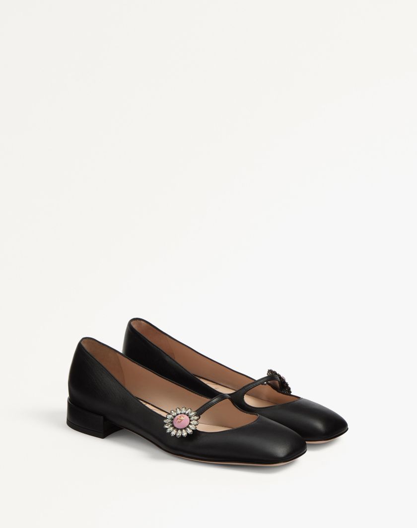 Valentino Handbags Ballerina Mary-jane Preshoes In Capretto Con Bottone Gioiello 20mm per Donna in Nero/rosa | Valentino IT Italia