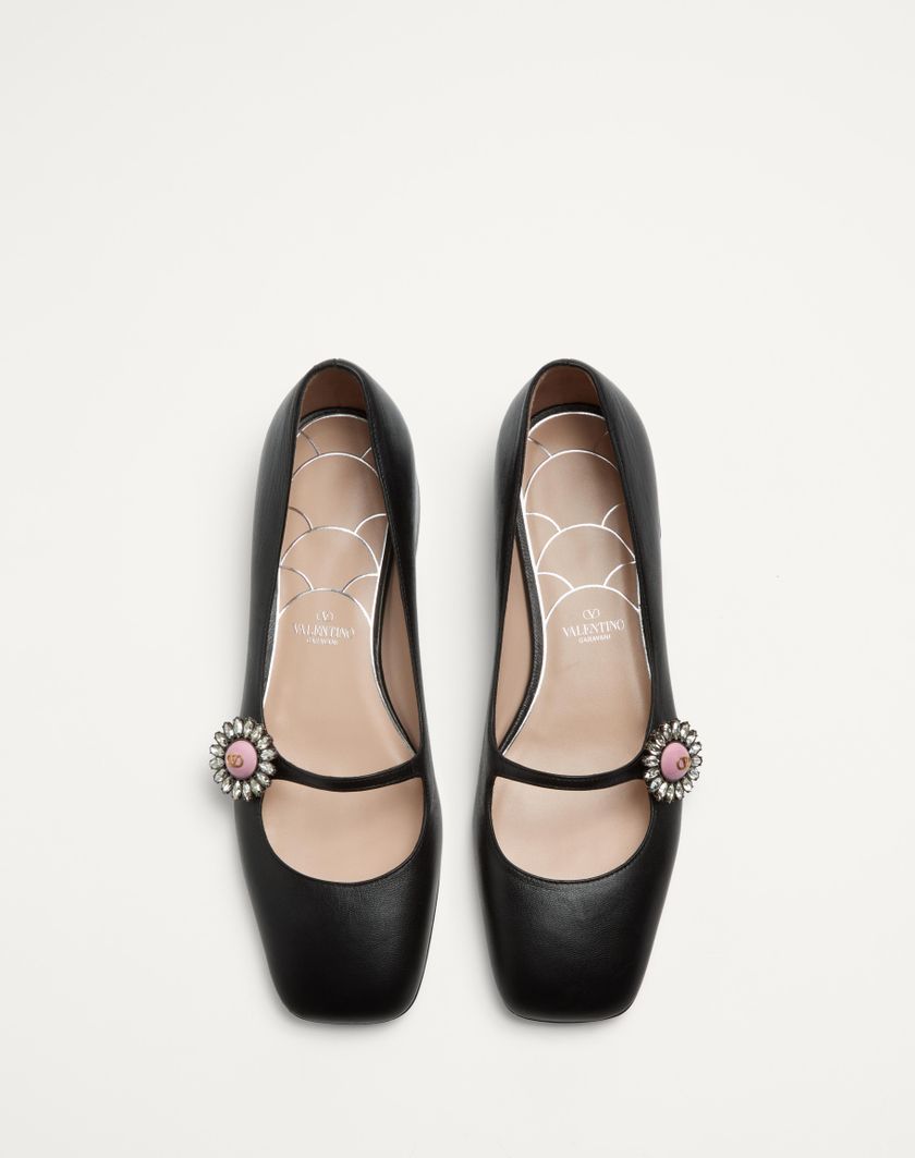 Valentino Handbags Ballerina Mary-jane Preshoes In Capretto Con Bottone Gioiello 20mm per Donna in Nero/rosa | Valentino IT Italia