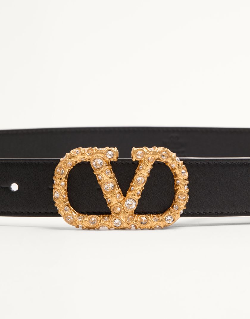Valentino Handbags Cintura Vlogo Signature In Vitello Lucido Con Cristalli 30 Mm per Donna in Avorio/crystal | Valentino IT Saldi