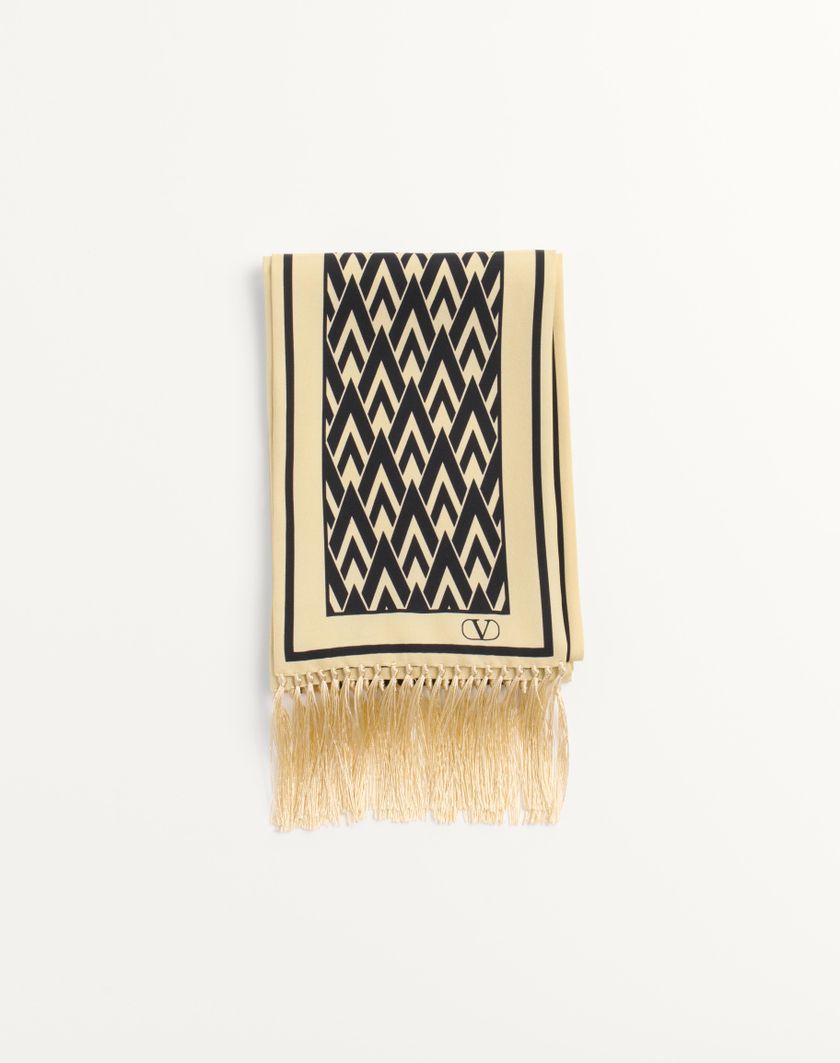 Valentino Handbags Scarf Bandeaux Toute La V In Seta Con Frange per Uomo in Crema/nero | Valentino IT Hotsell
