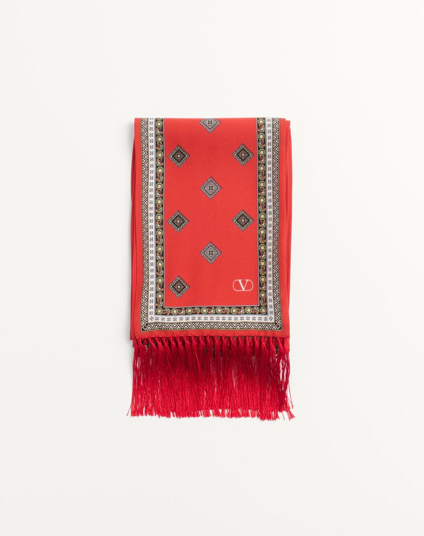 Valentino Handbags Scarf Bandeaux Chamber In Seta Con Frange per Uomo in Arancione/bianco/beige/crema | Valentino IT Nuova