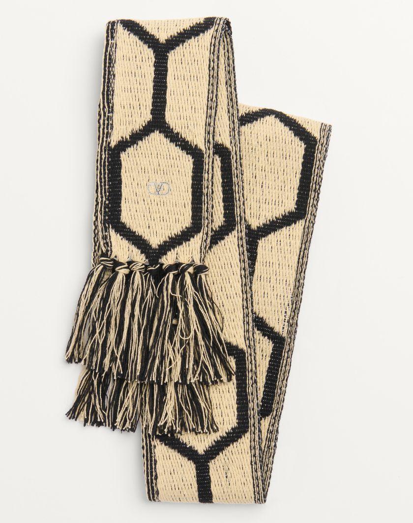 Valentino Handbags Sciarpa Antibes In Cotone Con Frange per Uomo in Nero/beige | Valentino IT In Linea