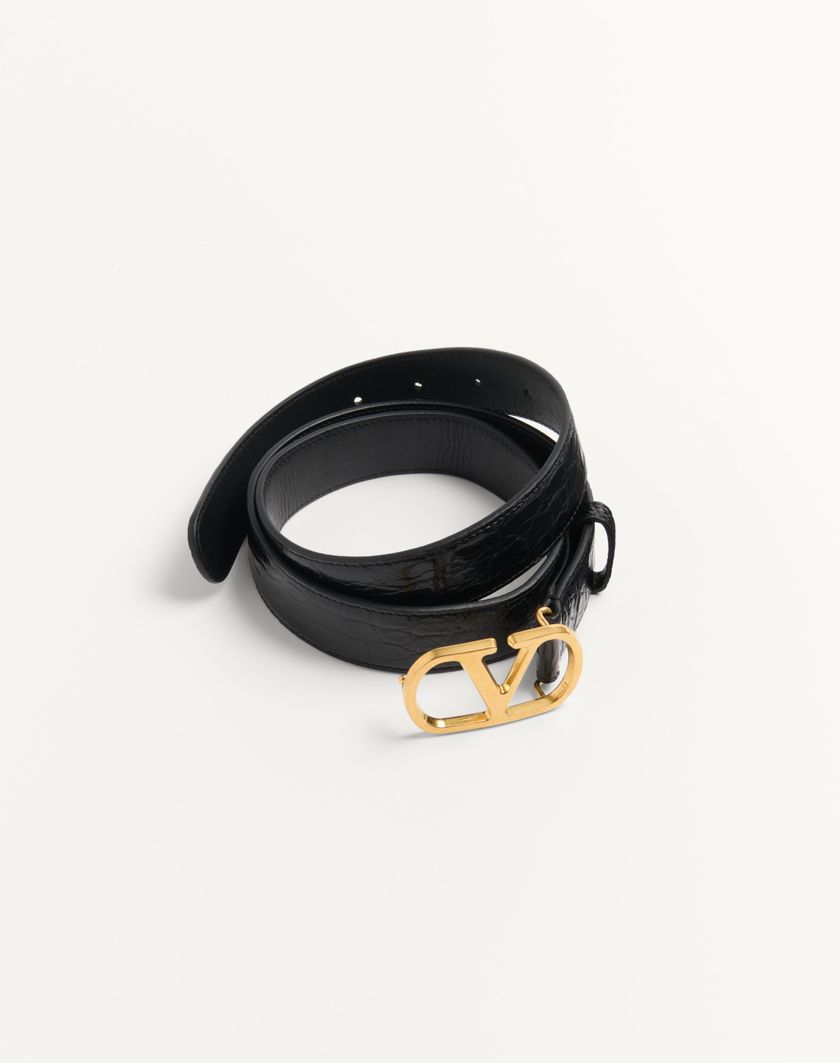 Valentino Handbags Cintura Vlogo Signature In Coccodrillo 30 Mm per Uomo in Nero | Valentino IT Qualità Garantita
