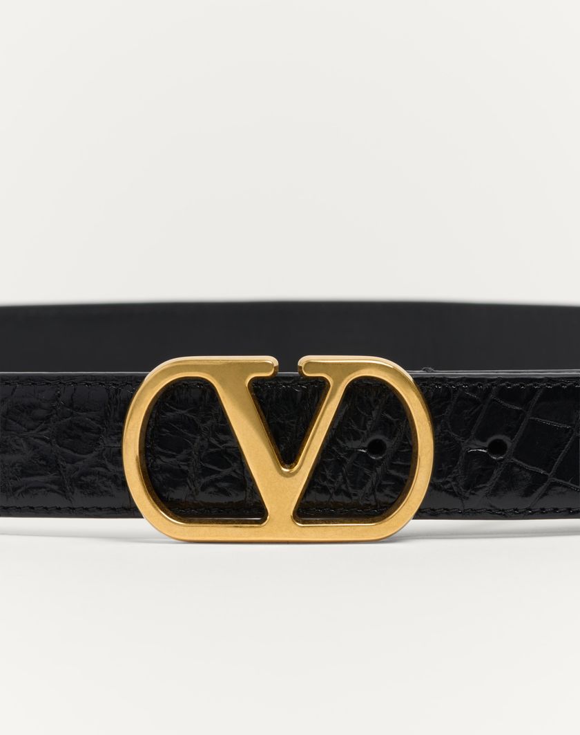 Valentino Handbags Cintura Vlogo Signature In Coccodrillo 30 Mm per Uomo in Nero | Valentino IT Qualità Garantita