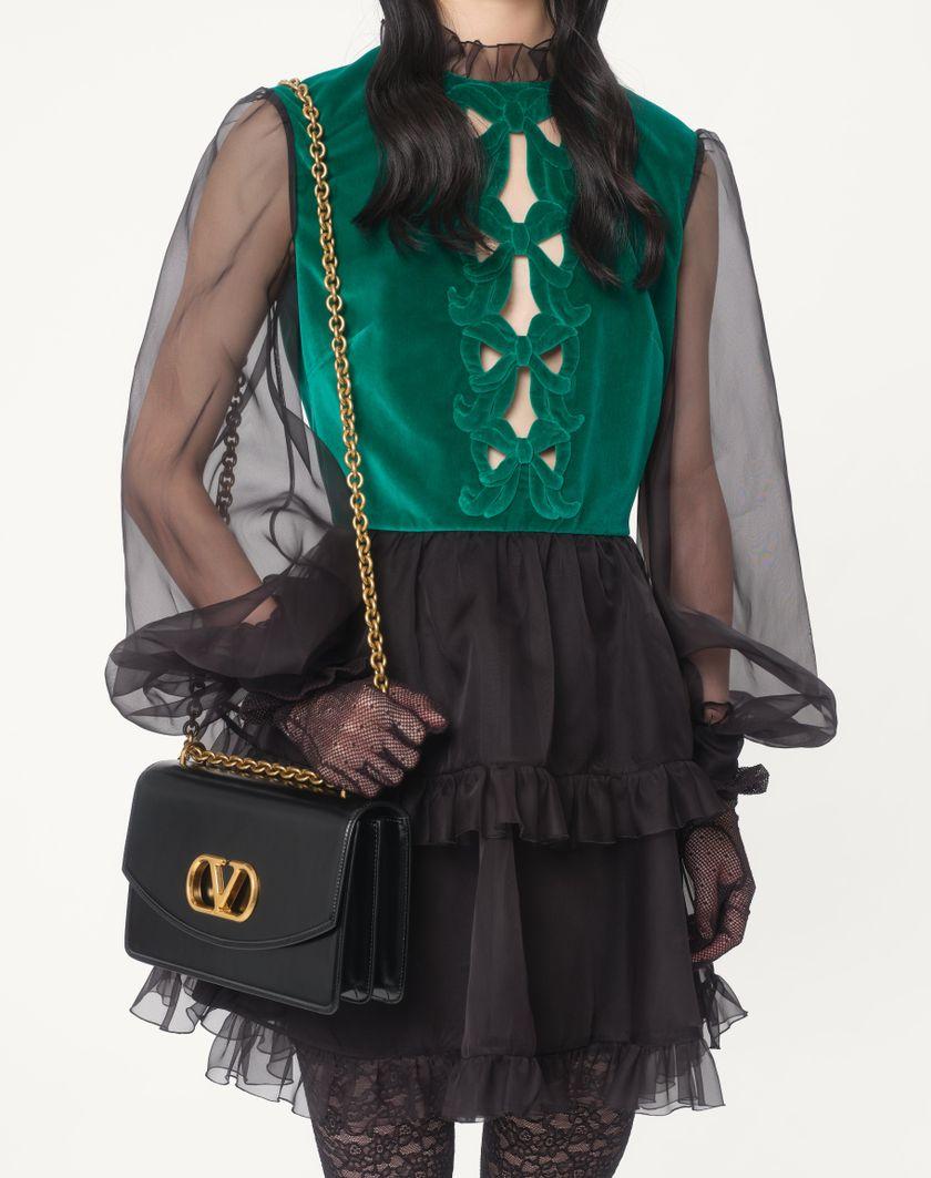 Valentino Handbags Abito Corto In Organza Ricamato per Donna in Nero/verde | Valentino IT Shopping Online