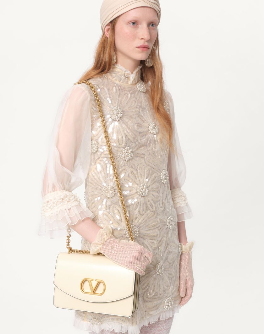 Valentino Handbags Abito Corto In Organza Ricamato per Donna in Grigio Perla | Valentino IT Sottocosto