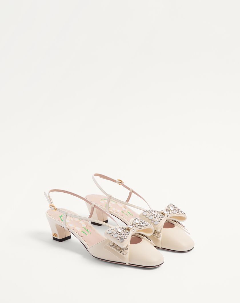 Valentino Handbags Décolleté Slingback Bowow In Capretto Con Specchi E Cristalli 45mm per Donna in Avorio/silver | Valentino IT Convenienza